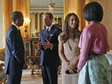 První dáma Spojených států Michelle Obama a Kate, vévodkyně z Cambridge a americký prezident Bara...