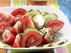 
	Jednoduchý salát z rajčat a okurek.
